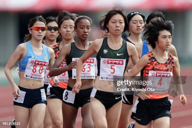 Nozomi Musembi Takamatsu competes in the Women's 1500m heat on day one of the 102nd JAAF Athletic Championships at Ishin Me-Life Stadium on June 22,...