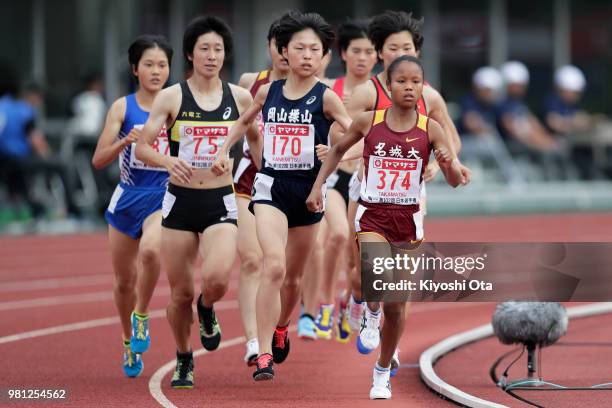 Tomomi Musembi Takamatsu competes in the Women's 1500m heat on day one of the 102nd JAAF Athletic Championships at Ishin Me-Life Stadium on June 22,...