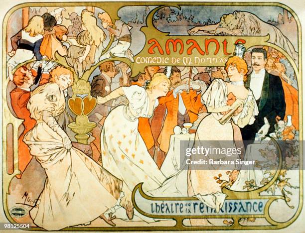 Vintage theater poster of Victorian people at a party