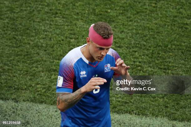 Ragnar Sigurdsson of Iceland looks on during the 2018 FIFA World Cup Russia group D match between Nigeria and Iceland at Volgograd Arena on June 22,...