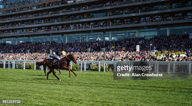 Jamie Spencer riding Agrotera win The Sandringham Stakes on day 4 of Royal Ascot at Ascot Racecourse on June 22, 2018 in Ascot, England.