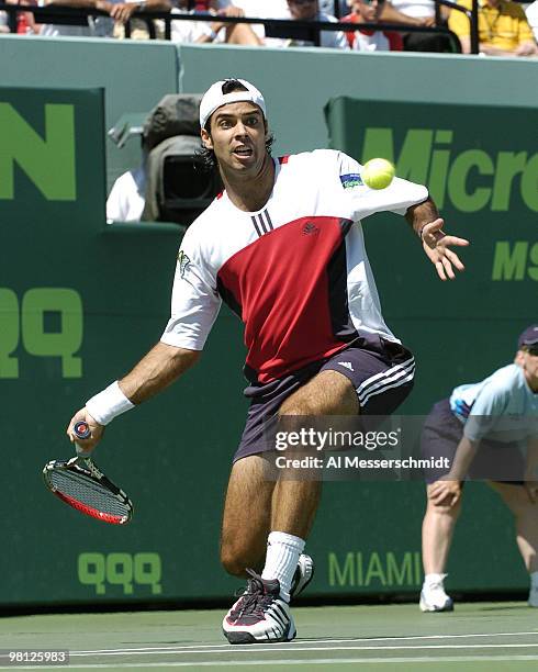 Fernando Gonzalez loses to Guillermo Coria in the semi finals of the NASDAQ 100 open, April 2 Key Biscayne, Florida.