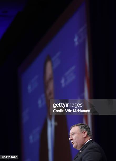 Secretary of State Mike Pompeo speaks at the SelectUSA 2018 Investment Summit June 22, 2018 in National Harbor, Maryland. The investment summit...