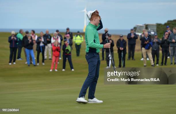 Robin Dawson of Tramore putting for the win over Conner Purcell of Portmarnock at the 16th hole during the Semi final of The Amateur Championship at...