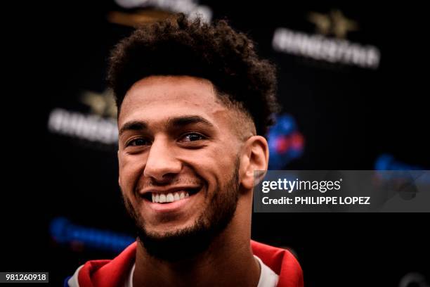 France's Tony Yoka is pictured after the official weighing in Paris on June 22, 2018 on the eve of his International Heavyweight fight over ten...