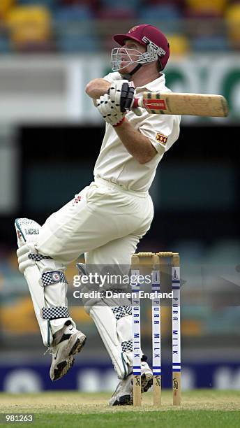 Wade Secombe of Queensland in action against New South Wales during the Pura Cup cricket match between Queensland and New South Wales played at the...