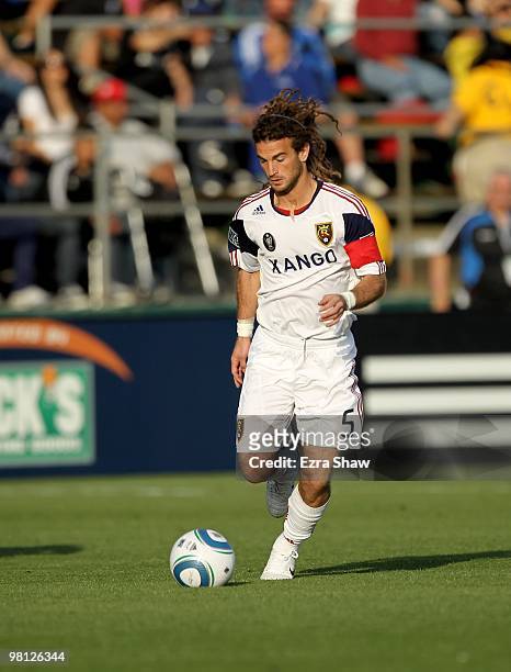 Kyle Beckerman of Real Salt Lake in action during their game against the San Jose Earthquakes at Buck Shaw Stadium on March 27, 2010 in Santa Clara,...