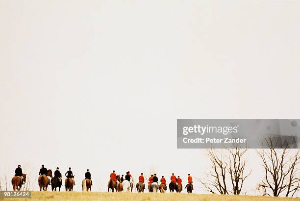 hunters on horseback - newpremiumuk stockfoto's en -beelden