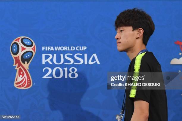 South Korea's midfielder Lee Jae-sung arrives for a press conference at the Rostov Arena in Rostov-On-Don on June 22 on the eve of the Russia 2018...