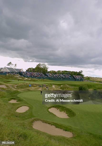The ninth hole and back-to-back 18th green at Whistling Straits are set for the 86th PGA Championship in Haven, Wisconsin August 11, 2004. Scenic Golf