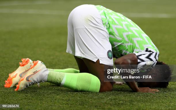 Ahmed Musa of Nigeria celebrates after scoring his team's second goal during the 2018 FIFA World Cup Russia group D match between Nigeria and Iceland...