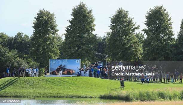 Martin Kaymer of Germany tees off on the 16th hole during day two of the BMW International Open at Golf Club Gut Larchenhof on June 22, 2018 in...