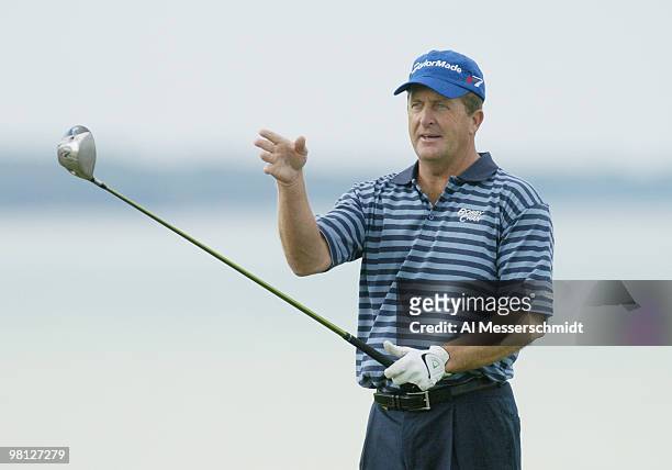 Fred Funk sets to tee off on the 16th hole at Whistling Straits, site of the 86th PGA Championship in Haven, Wisconsin August 12, 2004.