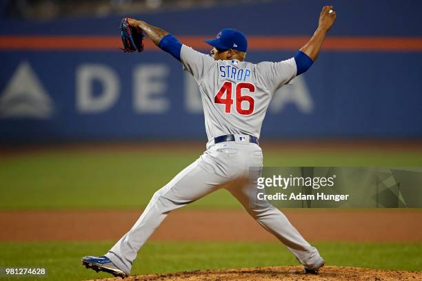 Pedro Strop of the Chicago Cubs pitches against the New York Mets during the ninth inning at Citi Field on May 31, 2018 in the Flushing neighborhood...