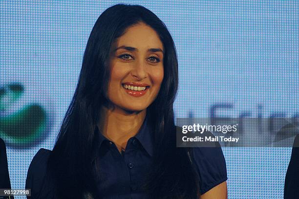 Bollywood actress and brand ambassador of Sony Ericsson cellular telephones Kareena Kapoor poses with Sony Ericsson's new telephone Xperia 10 during...