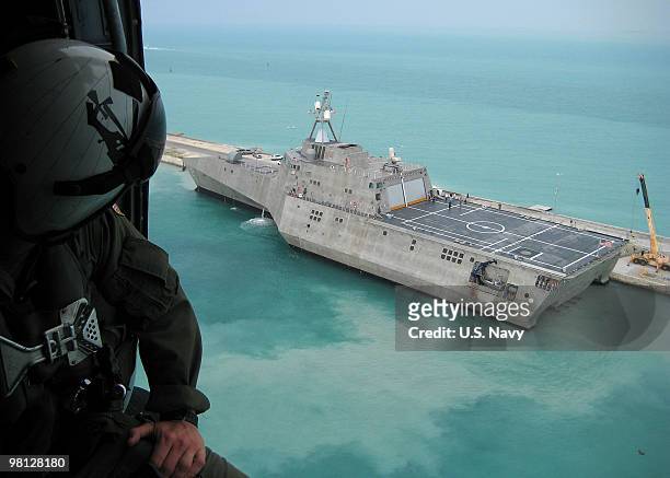 In this photo provided by the U.S. Navy, the Navy's newest littoral combat ship USS Independence arrives at Mole Pier March 29, 2010 at Naval Air...