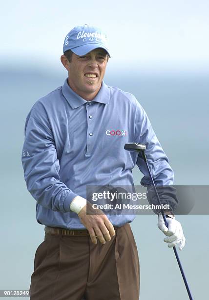 Jonathan Kaye tees off at Whistling Straits, site of the 86th PGA Championship in Haven, Wisconsin August 12, 2004.