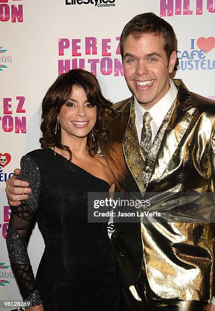 Singer Paula Abdul and Perez Hilton attend Perez Hilton's "Carn-Evil" Theatrical Freak and Funk 32nd birthday party at Paramount Studios on March 27,...