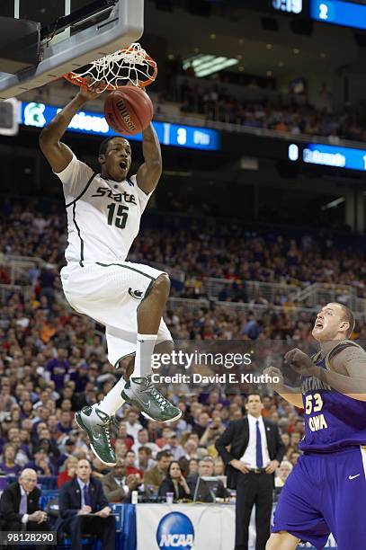 Playoffs: Michigan State Durrell Summers in action, dunk vs Northern Iowa. St. Louis, MO 3/26/2010 CREDIT: David E. Klutho