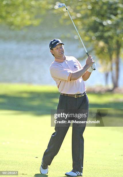 Retief Goosen hits from the fairway at East Lake Golf Club during third-round play in the 2004 PGA Tour Championship, November 6, 2004 in Atlanta,...