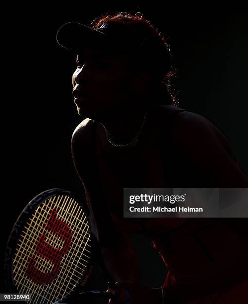 Venus Williams of the United States looks on against Daniela Hantuchova of Slovakia during day seven of the 2010 Sony Ericsson Open at Crandon Park...