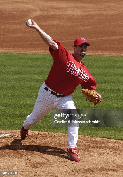 Philadelphia Phillies pitcher Cory Lidle tosses three innings against the Houston Astros in a spring training game March 7, 2005 in Clearwater,...
