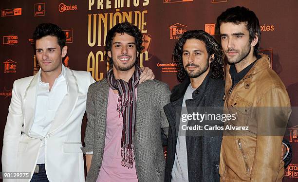 Spanish actors Asier Etxeandia, Jesus Caba, Hugo Silva and Aitor Luna attend "Union de Actores" awards at the Price Circus on March 29, 2010 in...