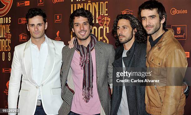 Spanish actors Asier Etxeandia, Jesus Caba, Hugo Silva and Aitor Luna attend "Union de Actores" awards at the Price Circus on March 29, 2010 in...