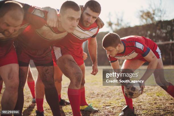 rugby team training - rugby league scrum stock pictures, royalty-free photos & images