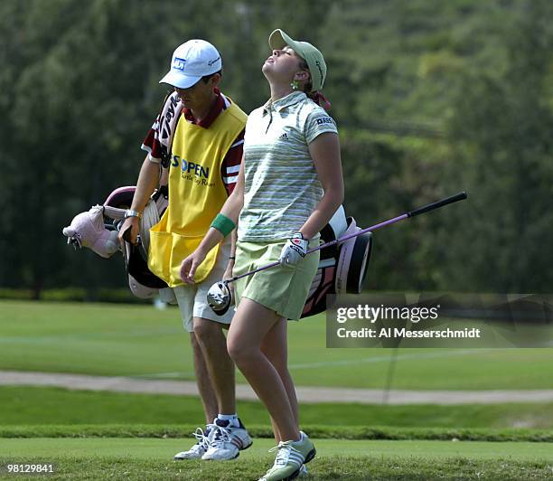 Paula Creamer reacts to a tee shot on the fifth hole during the second round February 17 at the 2006 SBS Open at Turtle Bay at Kahuku, Hawaii.