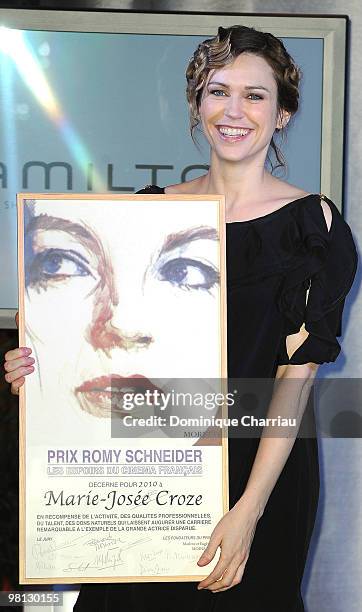 Marie Josee Croze poses after she received the Romy Schneider and Patrick Deweare awards at Hotel Renaissance on March 29, 2010 in Paris, France.