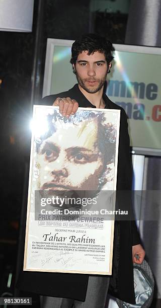 Tahar Rahim poses after he received the Romy Schneider and Patrick Deweare awards at Hotel Renaissance on March 29, 2010 in Paris, France.