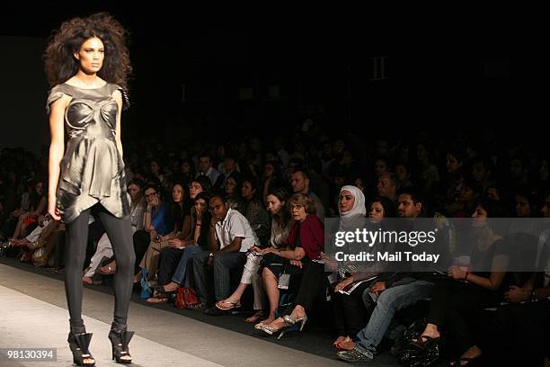 Model walks the ramp for designer Amit Aggarwal's show 'Morphe' at day two of the Wills Lifestyle India Fashion Week Autumn Winter 2010 in New Delhi...