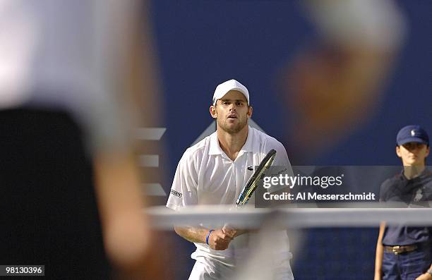 Andy Roddick during his fourth round match against Benjamin Becker at the 2006 US Open at the USTA Billie Jean King National Tennis Center in...