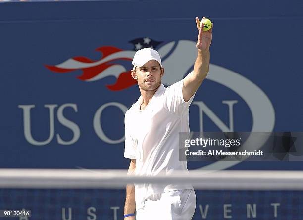 Andy Roddick during his fourth round match against Benjamin Becker at the 2006 US Open at the USTA Billie Jean King National Tennis Center in...