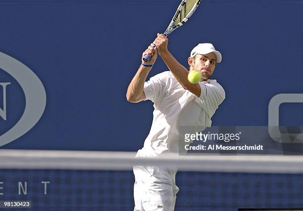 Andy Roddick during his fourth round match against Benjamin Becker at the 2006 US Open at the USTA Billie Jean King National Tennis Center in...