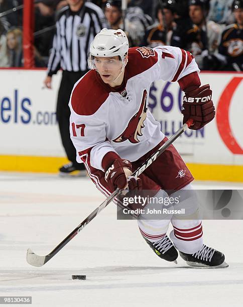 Radim Vrbata of the Phoenix Coyotes skates against the Nashville Predators on March 25, 2010 at the Bridgestone Arena in Nashville, Tennessee.