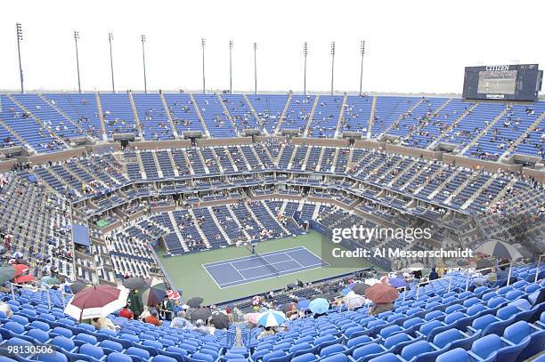 The USTA National Tennis Center in the rain as Marat Safin is matched against Tommy Haas in a fourth-round men's singles match September 5, 2006...