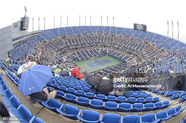 The USTA National Tennis Center in the rain as Marat Safin is matched against Tommy Haas in a fourth-round men's singles match September 5, 2006...