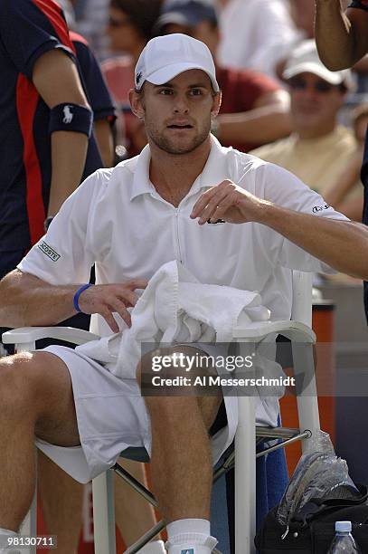 Andy Roddick during his fourth round match against Benjamin Becker at the 2006 US Open at the USTA Billie Jean King National Tennis Center in...