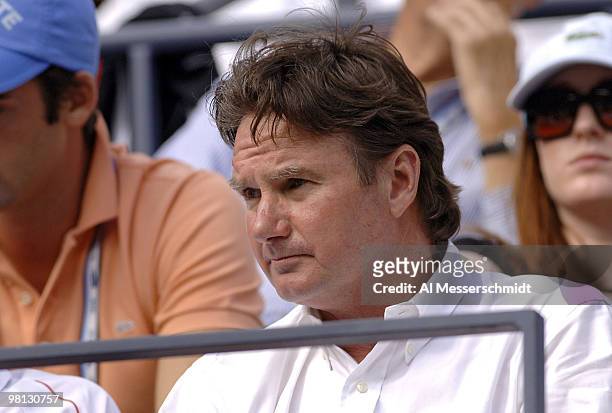 Jimmy Connors watches Andy Roddick during his fourth round match against Benjamin Becker at the 2006 US Open at the USTA Billie Jean King National...