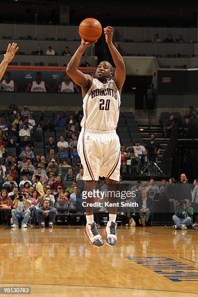 Raymond Felton of the Charlotte Bobcats shoots a jumshot against the Toronto Raptors on March 29, 2010 at the Time Warner Cable Arena in Charlotte,...
