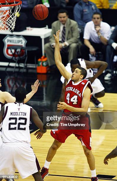 Ryan Anderson of the Nebraska Cornhuskers goes up for a shot against the Texas A&M Aggies during the quarterfinals of the 2010 Phillips 66 Big 12...