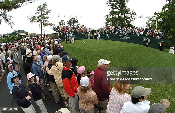 Crowds watch Paula Creamer during the fourth and final round of the Michelob ULTRA Open at Kingsmill Resort and Spa in Williamsburg, Virginia on May...