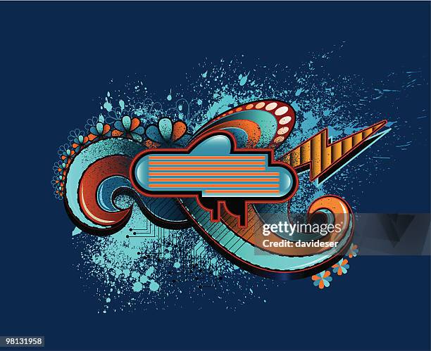 retro swirl banner - forked lightning stock illustrations