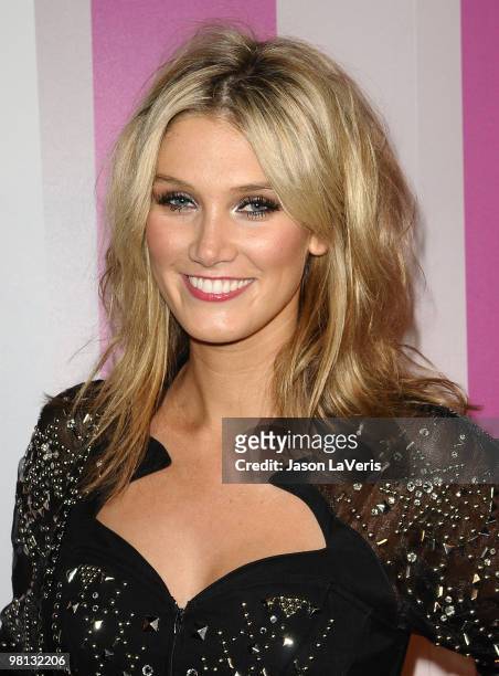 Singer Delta Goodrem attends Perez Hilton's "Carn-Evil" Theatrical Freak and Funk 32nd birthday party at Paramount Studios on March 27, 2010 in Los...