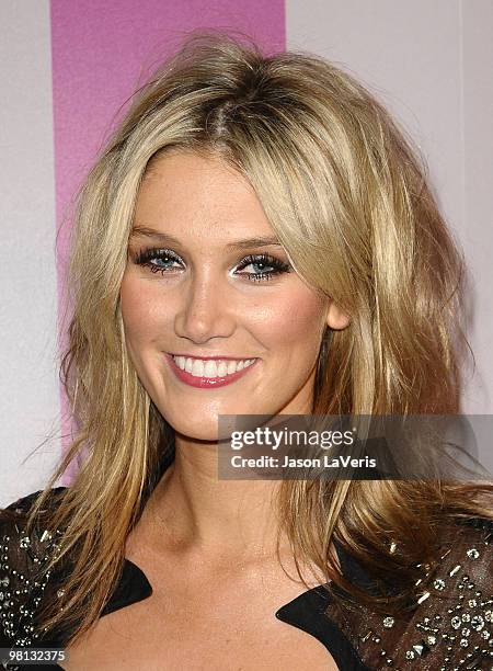 Singer Delta Goodrem attends Perez Hilton's "Carn-Evil" Theatrical Freak and Funk 32nd birthday party at Paramount Studios on March 27, 2010 in Los...