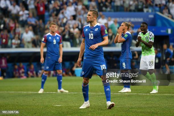 Gylfi Sigurdsson of Iceland look dejected after missing the penalty during the 2018 FIFA World Cup Russia group D match between Nigeria and Iceland...