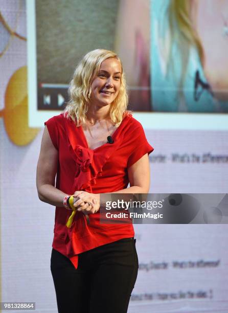 Kati Marton speaks onstage during the YouTube Keynote: Building Communities and the Next Generation of Media Companies Panel during VidCon at Anaheim...
