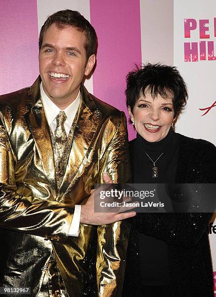 Perez Hilton and Liza Minnelli attend Perez Hilton's "Carn-Evil" Theatrical Freak and Funk 32nd birthday party at Paramount Studios on March 27, 2010...